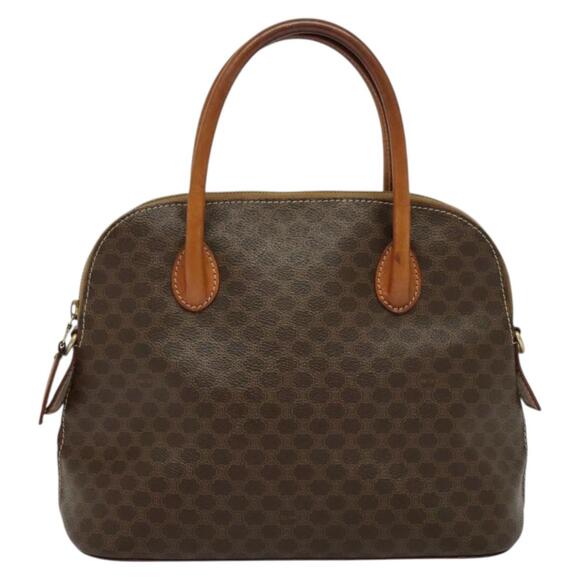 CELINE Macadam Canvas Hand Bag Pvc Leather Brown Gold - Picture 2 of 12